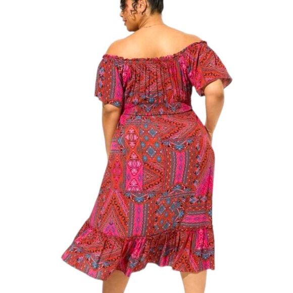 TORRID TEA LENGTH boho challis off shoulder peasent dress 2X - Picture 9 of 16